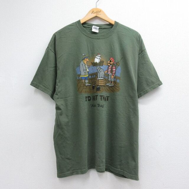 00s 半袖Tシャツ 海賊 カーキ メンズXL相当 | 古着