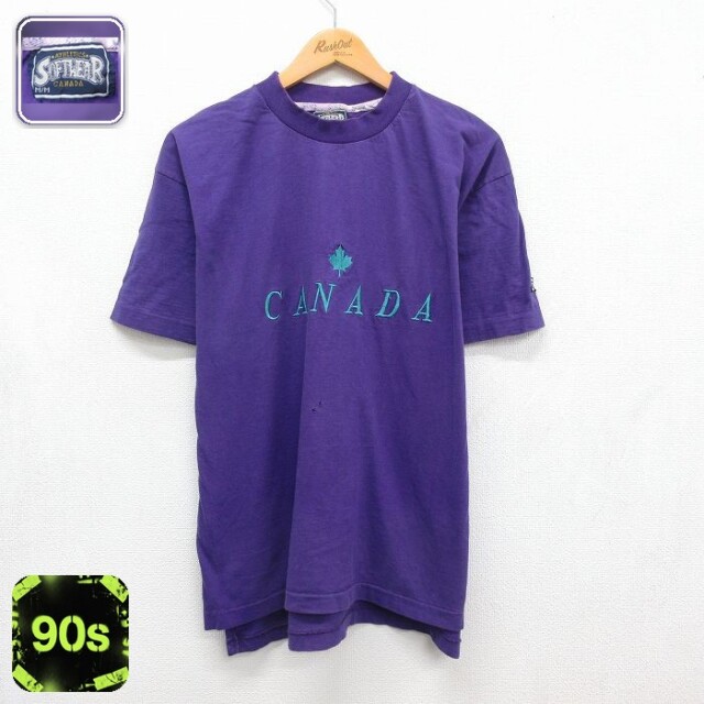 90s 半袖Tシャツ 刺繍 パープル メンズL相当 | 古着