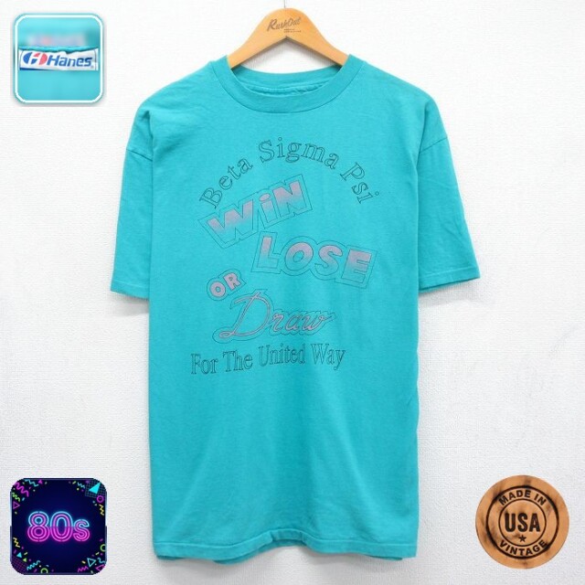 ヘインズ 80s 半袖Tシャツ WIN LOSE ライトブルー メンズXL相当 | 古着