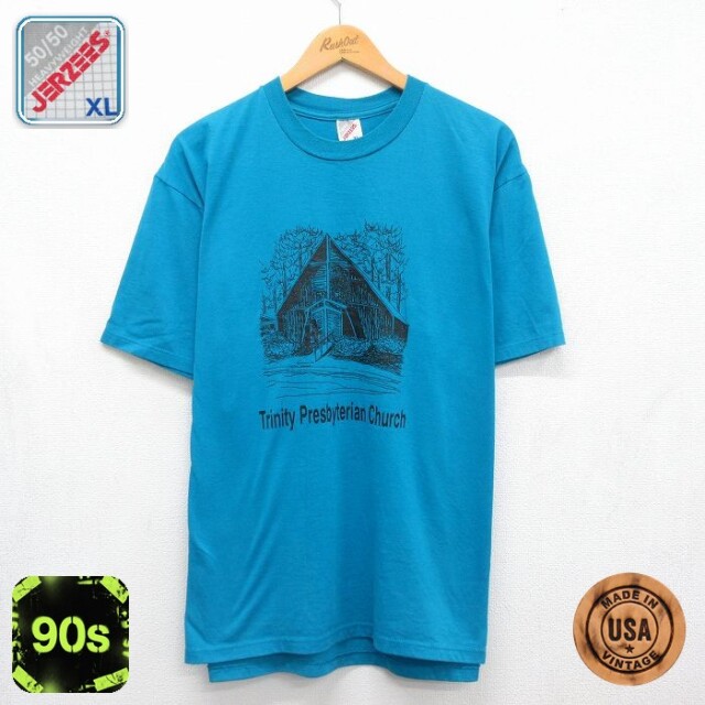 90s 半袖Tシャツ Church ブルー メンズXL相当 | 古着