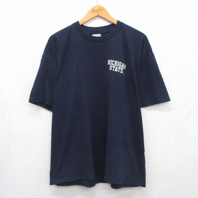 XL★古着 半袖 ビンテージ Tシャツ メンズ 00年代 00s ミシガン 大きいサイズ コットン クルーネック ネイビー 26jul21