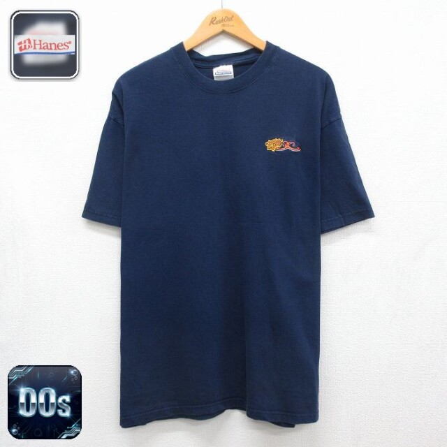 ヘインズ 00s 半袖Tシャツ ハイビスカス ネイビー メンズXL相当 | 古着