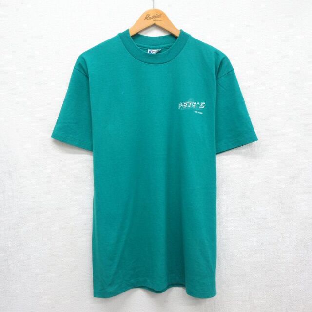 L★古着 ヘインズ 半袖 ビンテージ Tシャツ メンズ 80年代 80s PETES クルーネック USA製 グリーン 26jul21