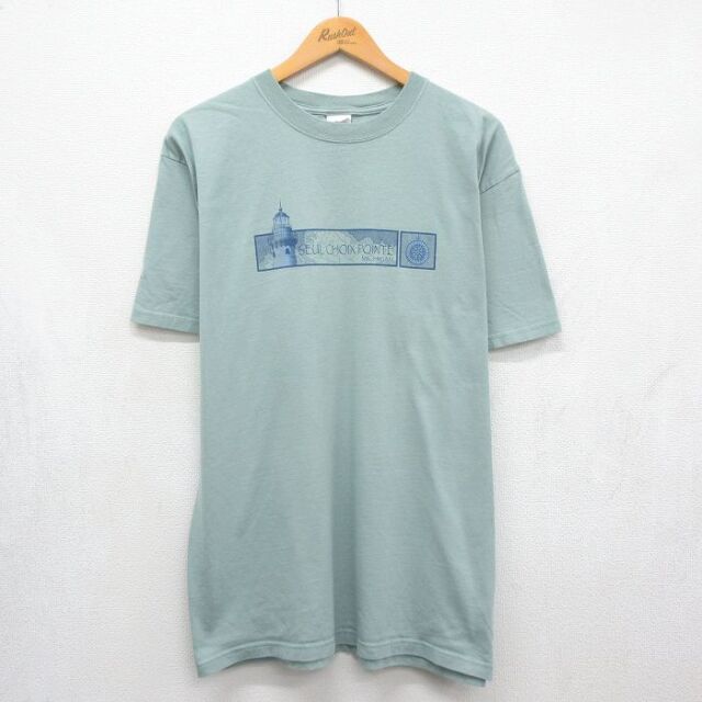 XL★古着 半袖 ビンテージ Tシャツ メンズ 00年代 00s 灯台 ミシガン コットン クルーネック カーキ 26jul21