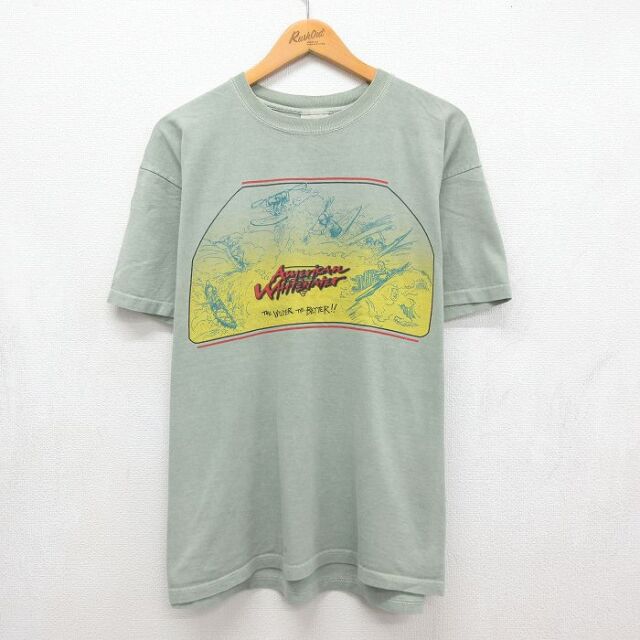 XL★古着 半袖 ビンテージ Tシャツ メンズ 90年代 90s AMERICAN WHITE WATER 大きいサイズ コットン クルーネック USA製 カーキ 26jul21