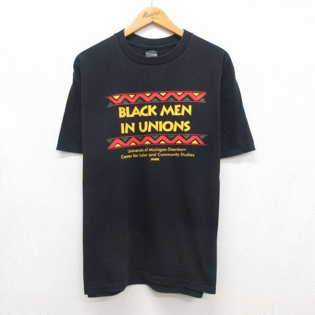 XL★古着 半袖 ビンテージ Tシャツ メンズ 90年代 90s BLACK MEN コットン クルーネック USA製 ブラック 26jul21