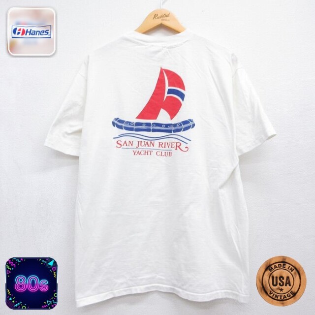 ヘインズ 80s 半袖Tシャツ SAN JUANヨット ホワイト メンズXL相当 | 古着