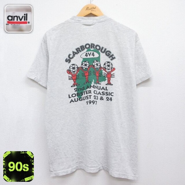 90s 半袖Tシャツ ロブスターサッカー グレー メンズL相当 | 古着