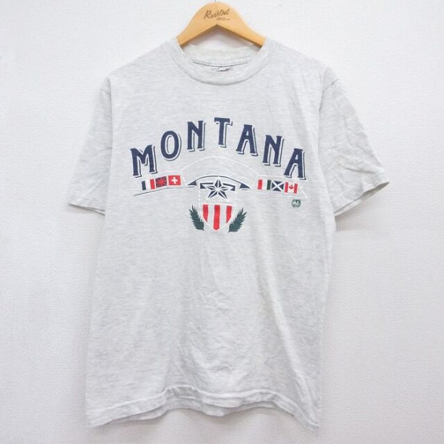 L★古着 オニータ ONEITA 半袖 ビンテージ Tシャツ メンズ 90年代 90s MONTANA コットン クルーネック USA製 グレー 霜降り 26jul21