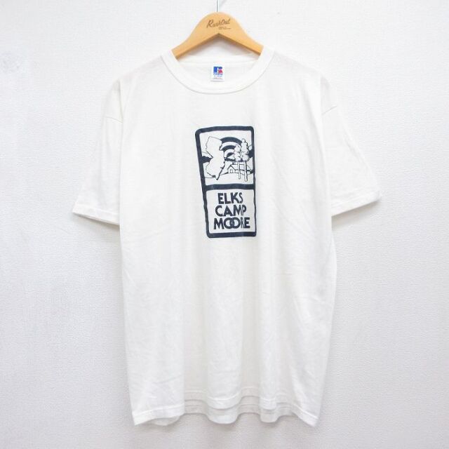 XL★古着 ラッセル 半袖 ビンテージ Tシャツ メンズ 80年代 80s ELKS CAMP MOORE クルーネック USA製 ホワイト 26jul21