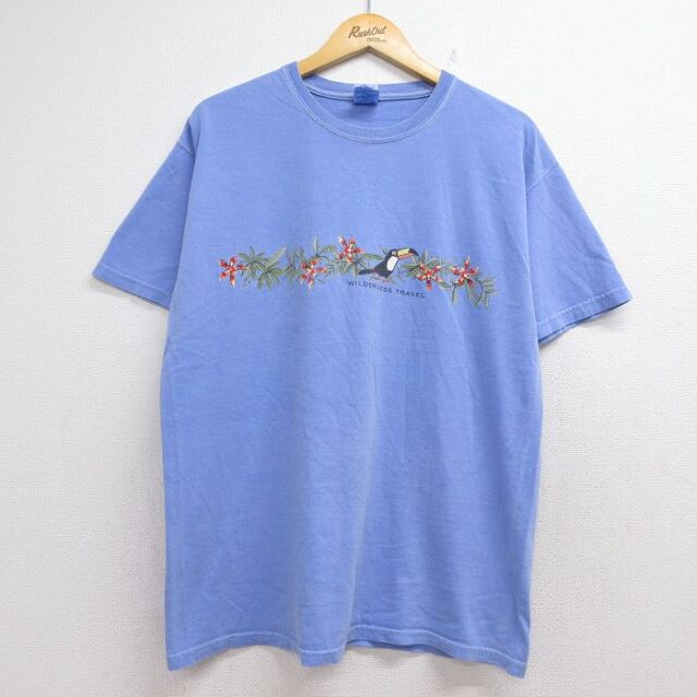 00s 半袖Tシャツ 鳥 ライトブルー メンズL相当 | 古着