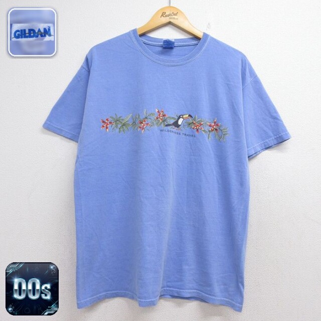00s 半袖Tシャツ 鳥 ライトブルー メンズL相当 | 古着