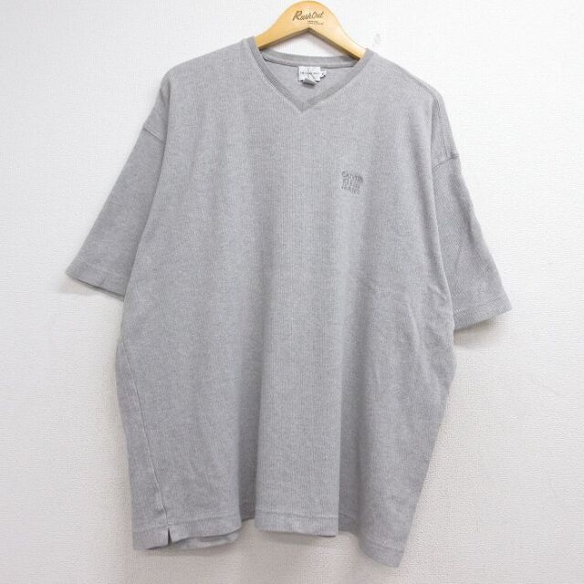 XL★古着 カルバンクライン 半袖 ビンテージ ブランド Tシャツ メンズ 00年代 00s ワンポイントロゴ 大きいサイズ コットン Vネック グレー 霜降り 26jul21