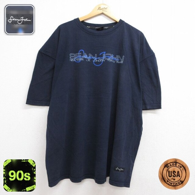 ショーンジョン 90s 半袖Tシャツ ビッグロゴ ネイビー メンズXL相当 | 古着
