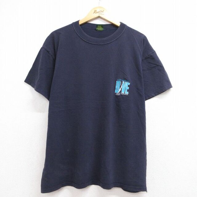 XL★古着 半袖 ビンテージ Tシャツ メンズ 00年代 00s DIVE コットン クルーネック オーストラリア製 ネイビー 26jul21