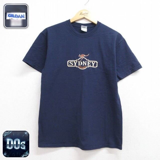 00s 半袖Tシャツ SIDNEY カンガルー刺繍 ネイビー メンズM相当 | 古着