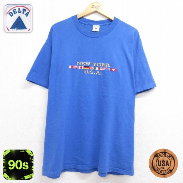 ニューヨーク 90s 半袖Tシャツ 刺繍 ブルー メンズXL相当 | 古着