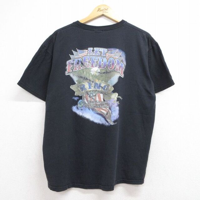 XL★古着 半袖 ビンテージ Tシャツ メンズ 90年代 90s HONORING 大きいサイズ コットン クルーネック USA製 ブラック 26jul21
