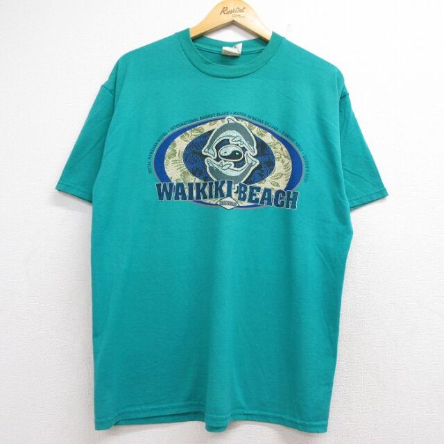 XL★古着 ジャージーズ 半袖 ビンテージ Tシャツ メンズ 00年代 00s ワイキキビーチ イルカ クルーネック グリーン 26jul21