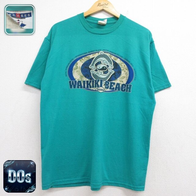 ジャージーズ 00s 半袖Tシャツ ワイキキビーチイルカ グリーン メンズXL相当 | 古着