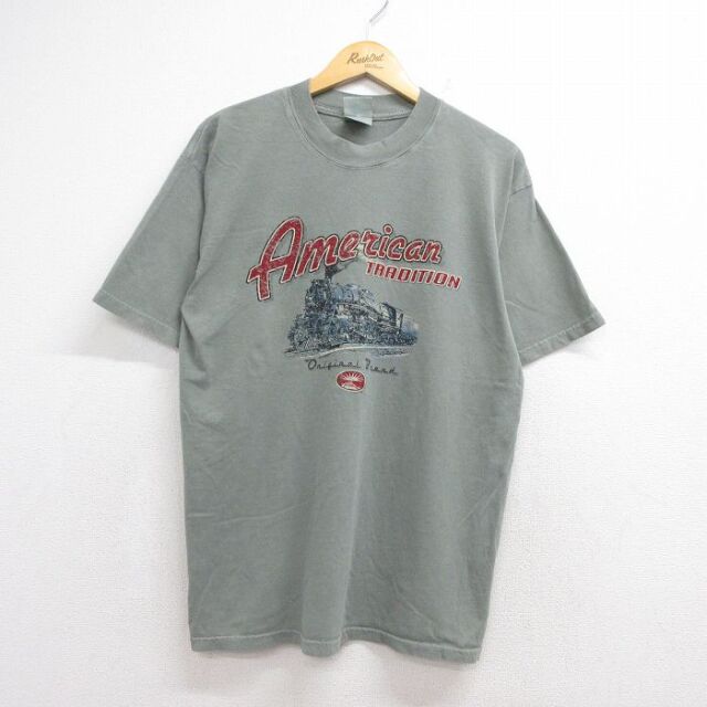 00s 半袖Tシャツ 汽車 カーキ メンズL相当 | 古着