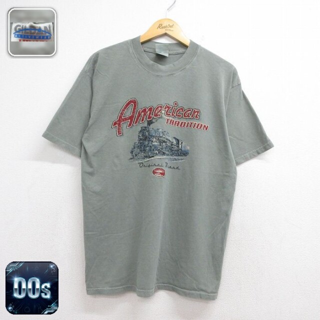 00s 半袖Tシャツ 汽車 カーキ メンズL相当 | 古着