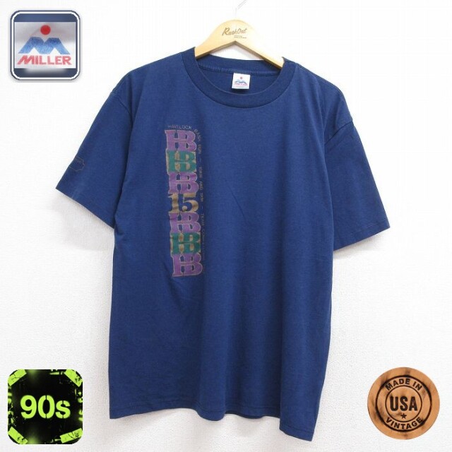 90s 半袖Tシャツ HAVELOCK BANK RUN ネイビー メンズL相当 | 古着