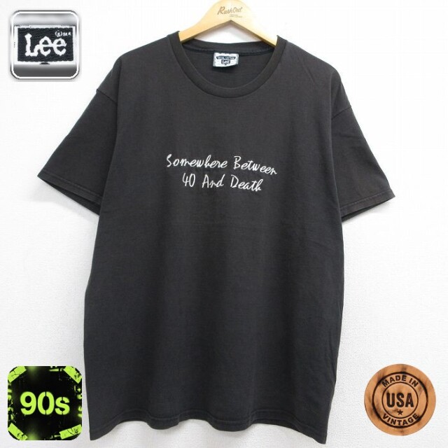 リー 90s 半袖Tシャツ Somewhere刺繍 ブラック メンズXL相当 | 古着