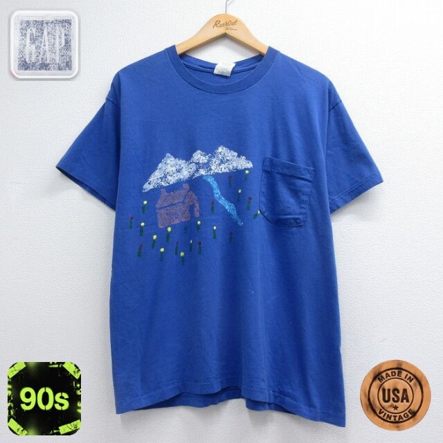 ギャップ 90s 半袖Tシャツ ハンドペイント ブルー メンズL相当 | 古着