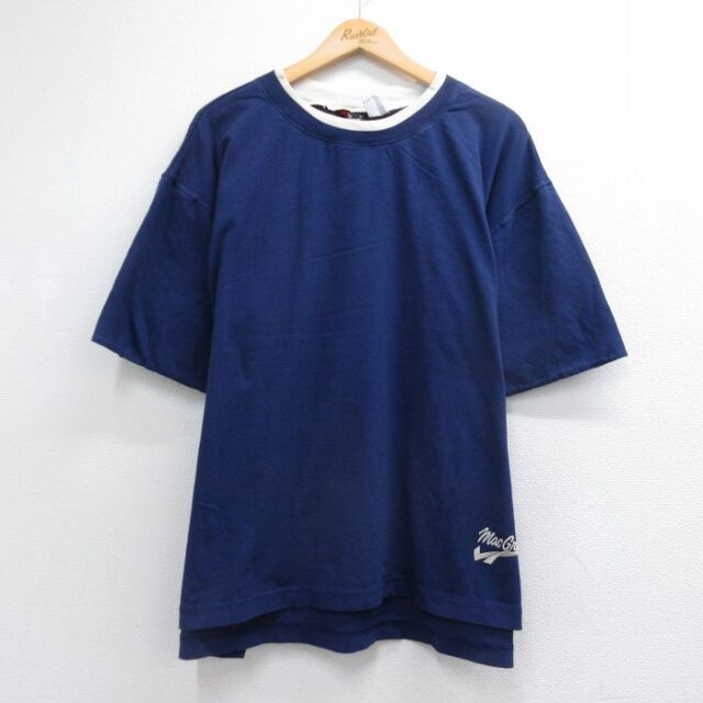 90s 半袖Tシャツ ワンポイントロゴ ネイビー メンズXL相当 | 古着