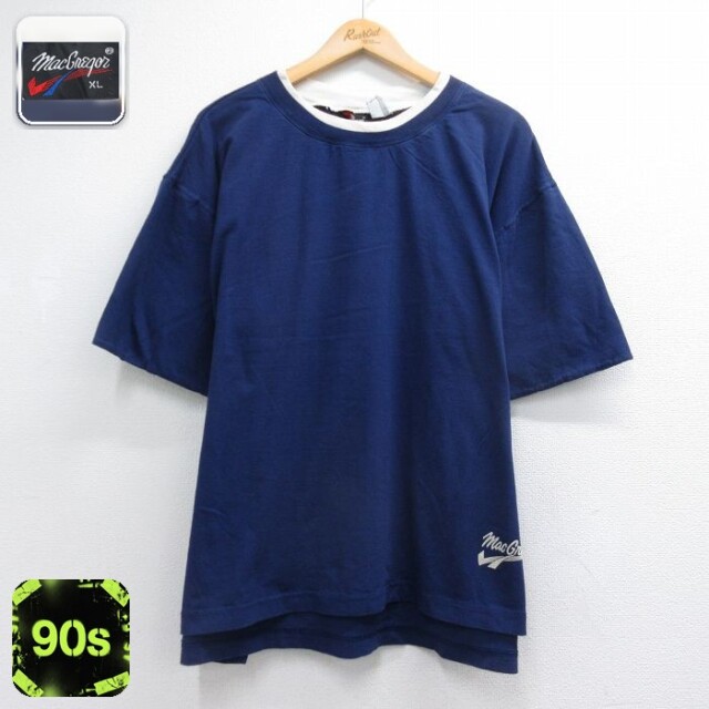 90s 半袖Tシャツ ワンポイントロゴ ネイビー メンズXL相当 | 古着