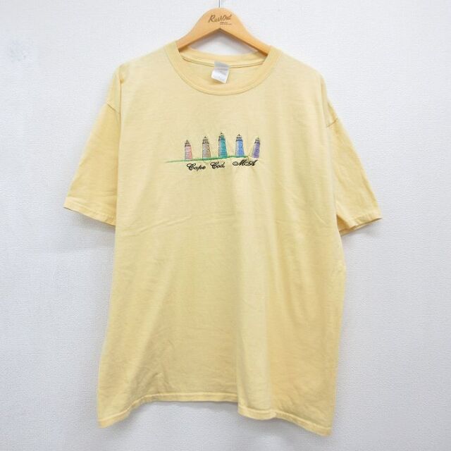 00s 半袖Tシャツ 灯台刺繍 イエロー メンズXL相当 | 古着