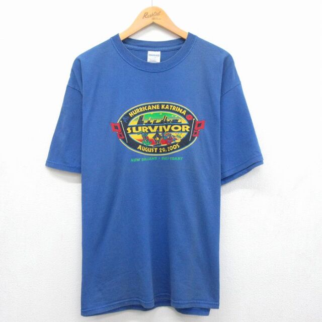 00s 半袖Tシャツ SURVIVOR ブルー メンズXL相当 | 古着