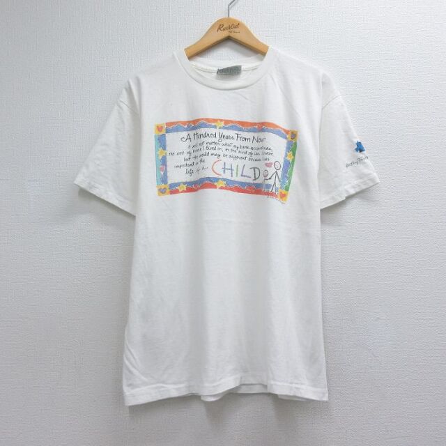 90s 半袖Tシャツ メッセージ ホワイト メンズL相当 | 古着