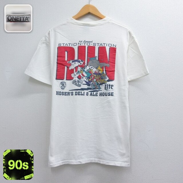 オニータ 90s 半袖Tシャツ RUN ホワイト メンズL相当 | 古着