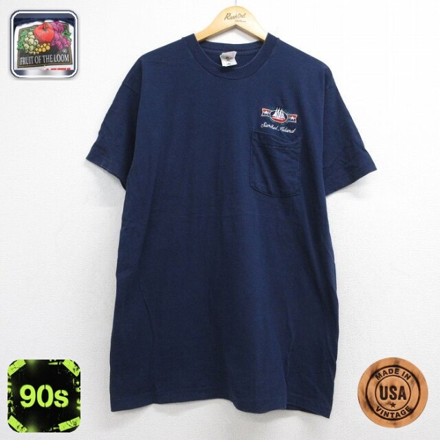 フルーツオブザルーム 90s 半袖Tシャツ 船 ネイビー メンズXL相当 | 古着