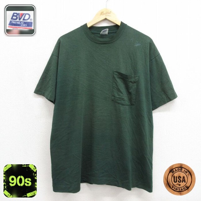 BVD 90s 半袖Tシャツ 胸ポケット グリーン メンズXL相当 | 古着