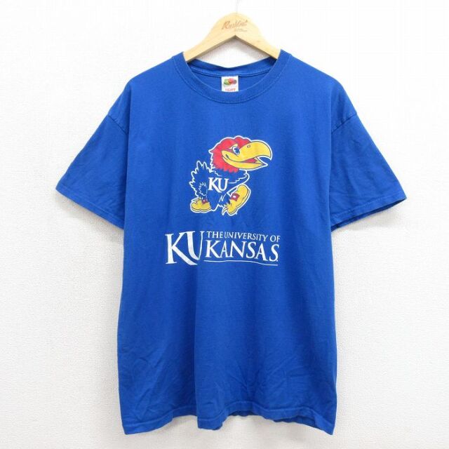 XL★古着 フルーツオブザルーム 半袖 ビンテージ Tシャツ メンズ 00年代 00s カンザスシティジェイホークス カレッジ コットン クルーネック ブルー【spe】 26jul27