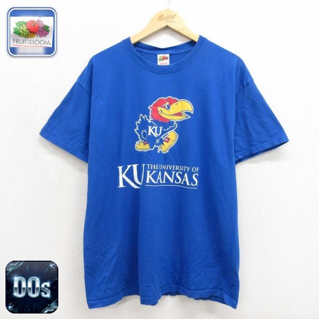 フルーツオブザルーム 00s 半袖Tシャツ カンザスシティジェイホークスカレッジ ブルー メンズXL相当 | 古着