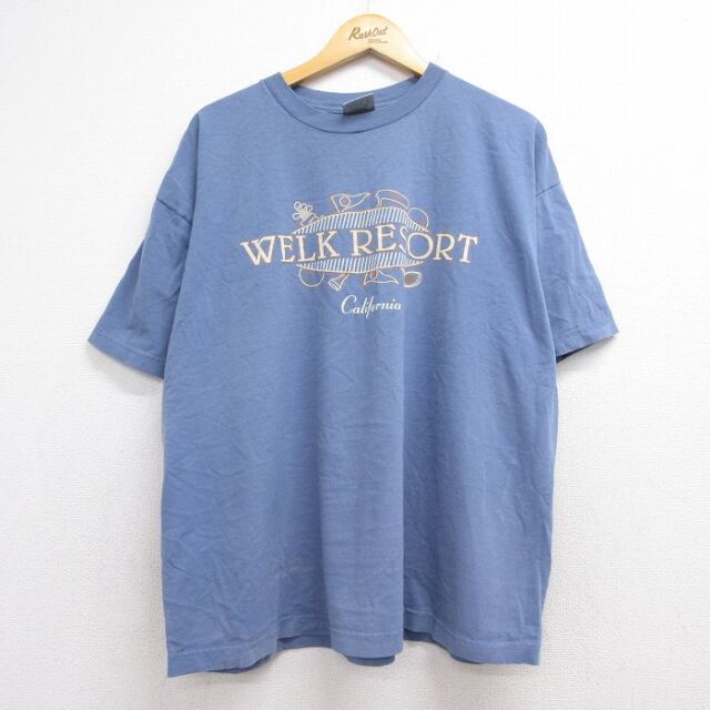 XL★古着 半袖 ビンテージ Tシャツ メンズ 90年代 90s WELK RESORT 大きいサイズ コットン クルーネック USA製 ライトブルー 26jul29