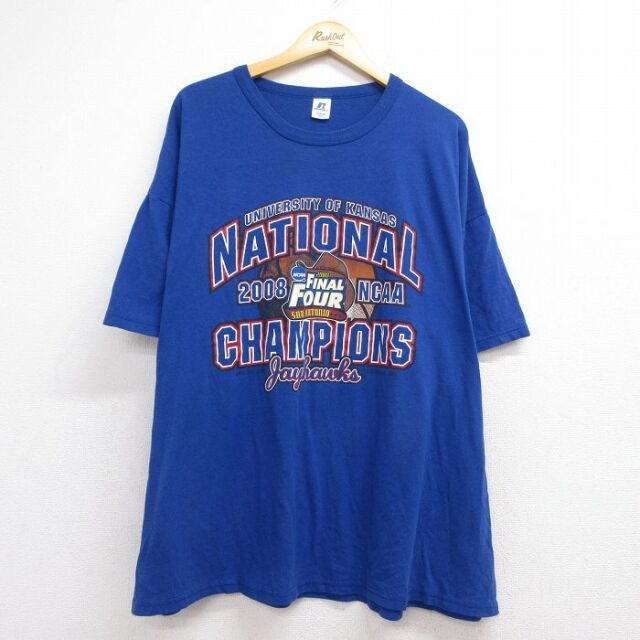 ラッセル 00s 半袖Tシャツ KANSASバスケットボール ブルー メンズXL相当 | 古着