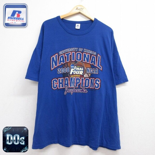 ラッセル 00s 半袖Tシャツ KANSASバスケットボール ブルー メンズXL相当 | 古着