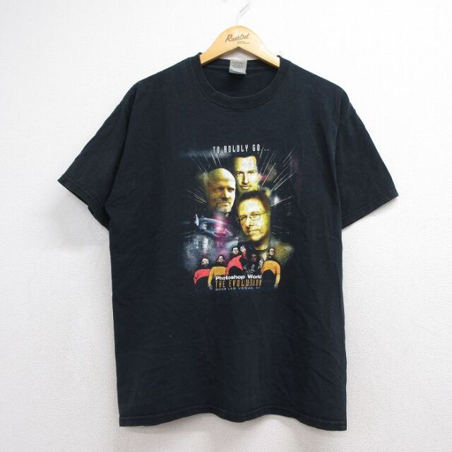 00s 半袖Tシャツ Photoshop World企業広告 ブラック メンズL相当 | 古着