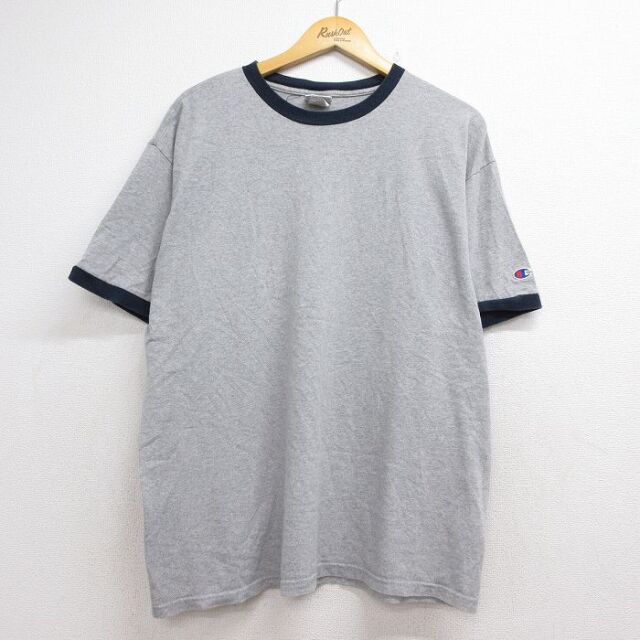 XL★古着 チャンピオン champion 半袖 ビンテージ Tシャツ メンズ 00年代 00s 無地 コットン クルーネック グレー 霜降り リンガー【spe】 26jul29