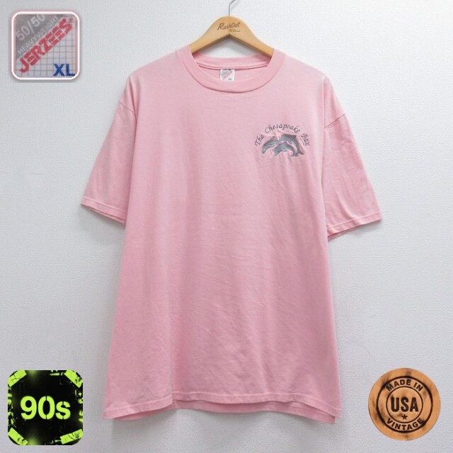 ジャージーズ 90s 半袖Tシャツ イルカ ピンク メンズXL相当 | 古着