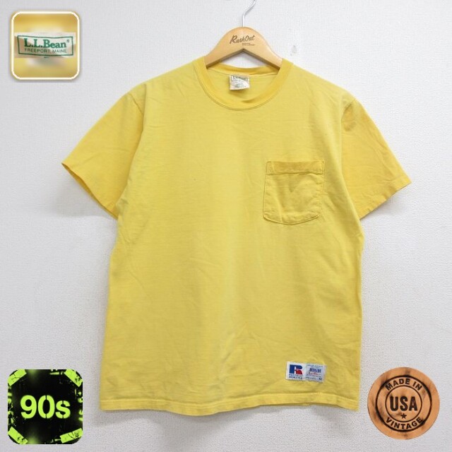 ラッセル 90s 半袖Tシャツ 胸ポケット付き イエロー メンズL相当 | 古着