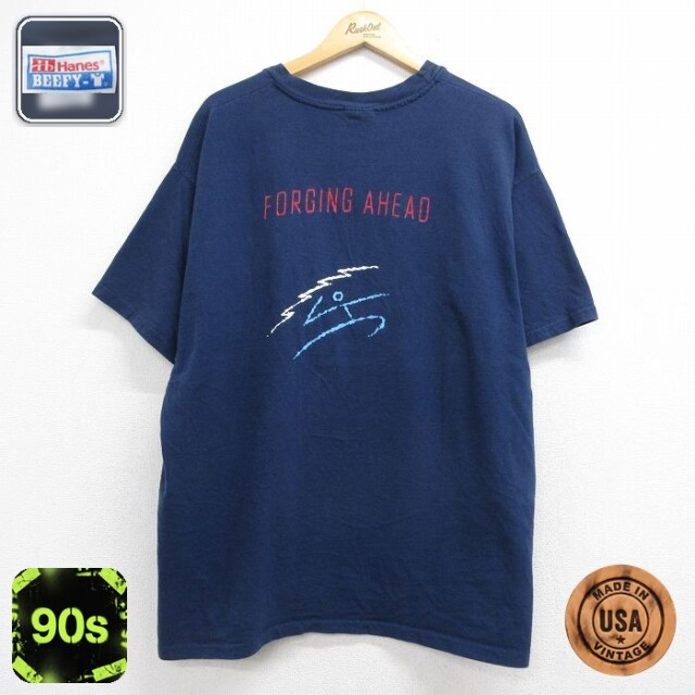 ヘインズ 90s 半袖Tシャツ FORGING ネイビー メンズXL相当 | 古着