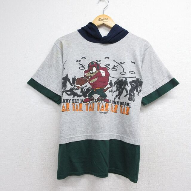 S★古着 半袖 ビンテージ Tシャツ パーカー メンズ 90年代 90s ルーニーテューンズ タズ USA製 グレー 霜降り【spe】 26jul31