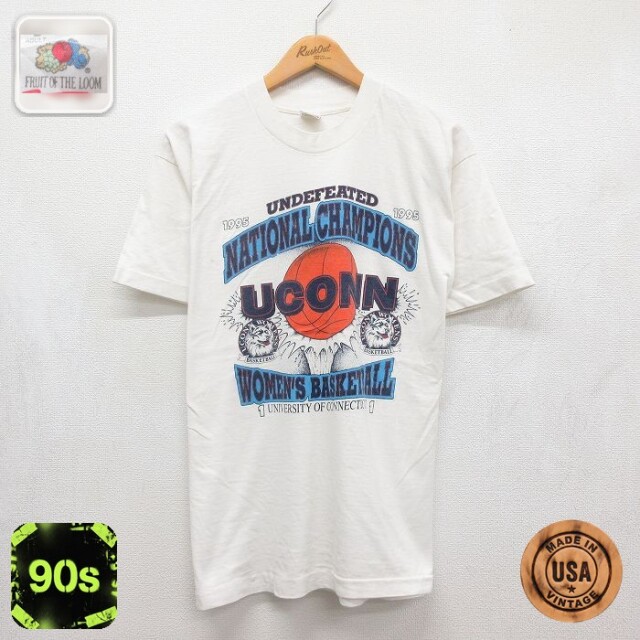 フルーツオブザルーム 90s 半袖Tシャツ コネチカットハスキーズカレッジ ホワイト メンズL相当 | 古着