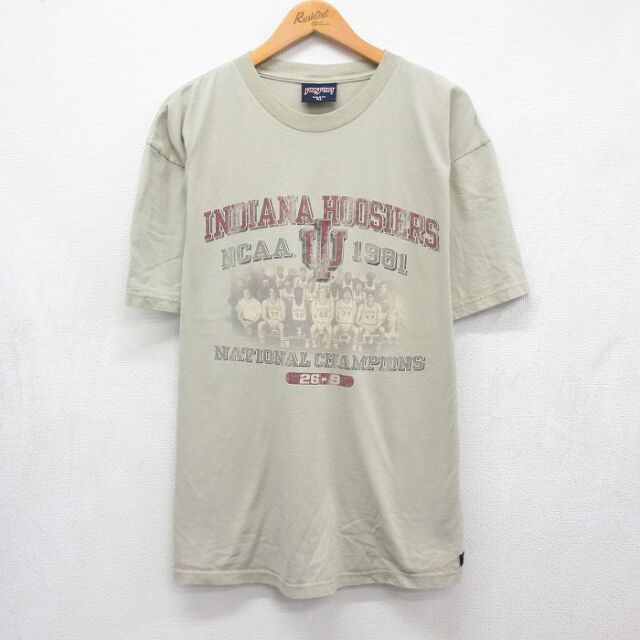 ジャンスポーツ 90s 半袖Tシャツ インディアナフージャーズカレッジ ベージュ メンズXL相当 | 古着